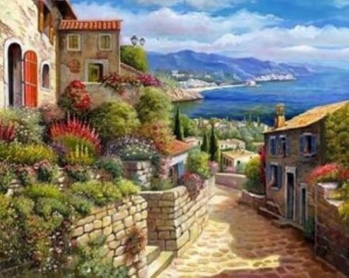 Malowanie Po Numerach Miasto, Morze 50X40 Cm+ Rama