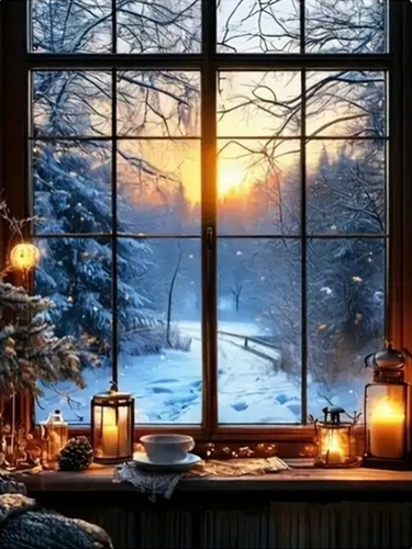 Diamentowa Mozaika Widok Lasu Z Okna Zimą 30x40 Cm Kreatywne Diamenty