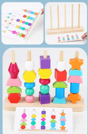 Układanka Sorter Drewniana Montessori Klocki Edukacyjna Zabawka Sensoryczna