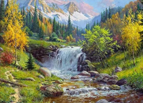 Diamentowa Mozaika Górska Rzeka Koło Szlaku 30x40Cm Kreatywne Diamenty