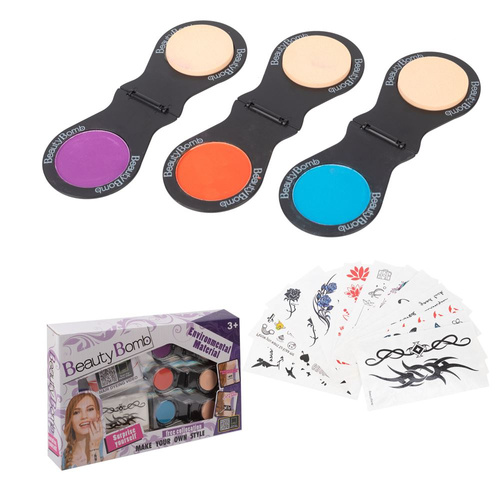 KREDA DO WŁOSÓW + NAKLEJKI TATUAŻE BEAUTY BOMB KARTON PAK 96