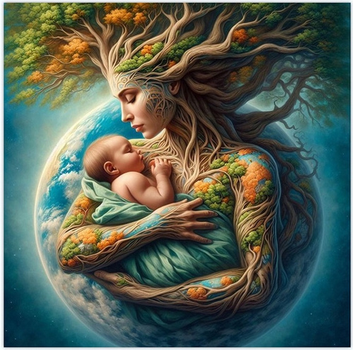 Diamentowa Mozaika Kobieta Matka Ziemia Z Dzieckiem 30x40 Cm Kreatywne