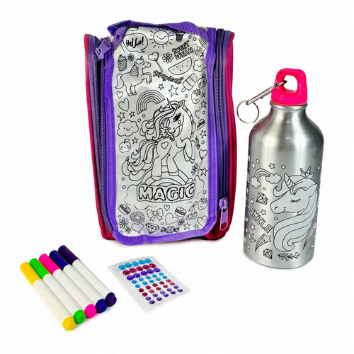 Bidon Butelka Kreatywny + Torba Do Malowania Z Naklejkami Pisakami 500 Ml