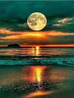 Diamentowa Mozaika Księżyc Nad Oceanem Nocą 30x40 Cm Kreatywne Diamenty