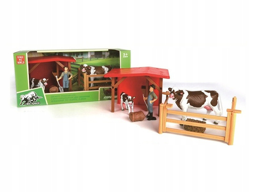 Zwierzęta Domowe Wiejskie Farma Figurki 2 Krowy + Farmer + Wiata