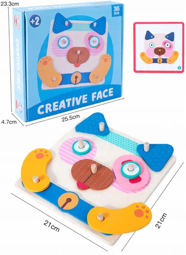 Drewniana Układanka Edukacyjna Manipulacyjna Montessori Buźki Zwierzaki
