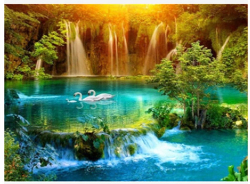 Diamentowa Mozaika Wodospad W Dolinie 30x40 Cm Kreatywne Diamenty