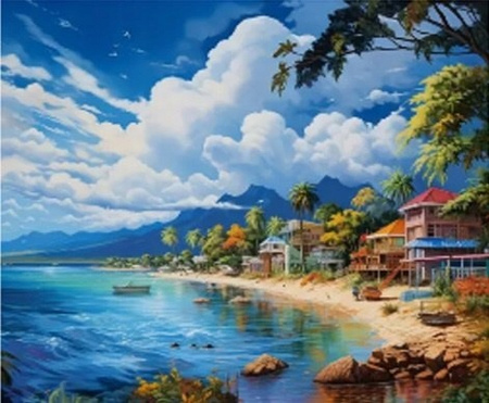 Diamentowa Mozaika Plaża Wybrzeże Domki 30X40 Cm Kreatywne Diamenty