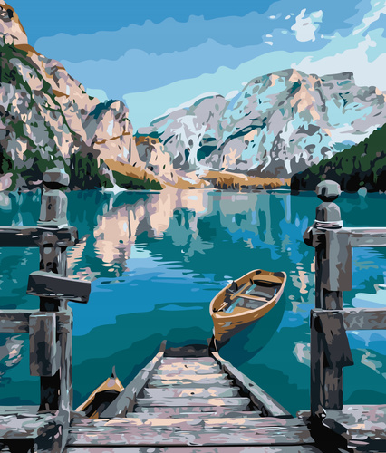 Malowanie Po Numerach Przystań Górska Jezioro Łódka 50X40 Z Ramą Kreatywne