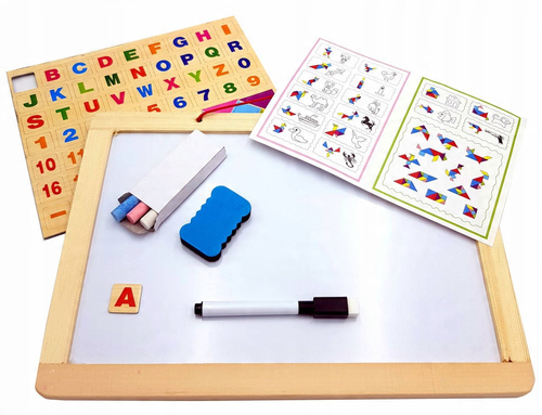 Tablica Układanka Dwustronna Z Pisakami I Kredą Edukująca Litery Kształty