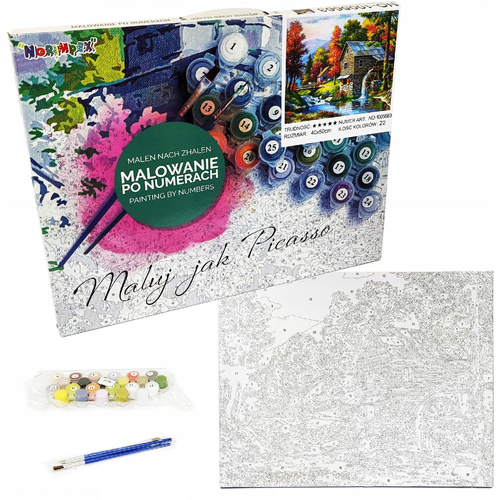 Malowanie Po Numerach Młyn Wodny Nad Rzeką Jesienią 40X50 Rama