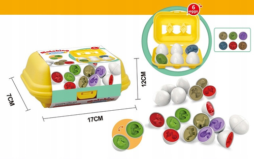 Klocki Jajka Edukacyjne 6 Szt Dinozaury Do Nauki Kształtów I Kolorów