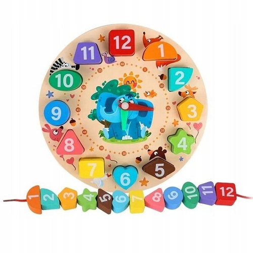 Zegar Drewniany Sorter Klocki Kształty Nawklekanka