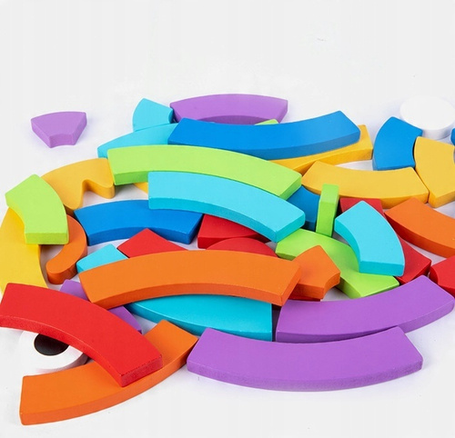Drewniana Układanka Dla Dzieci Rozwijająca Puzzle Tęczowe Koliste
