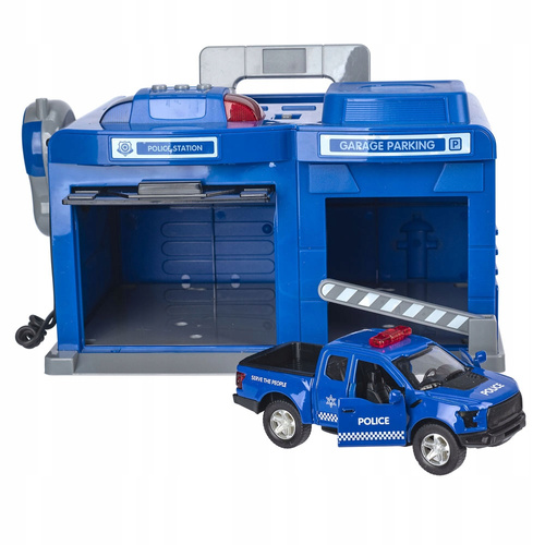 BAZA POLICYJNA GARAŻ Z SZLABANEM Z AUTEM POLICYJNYM RADIOWOZEM