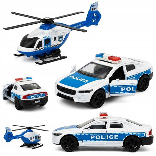 Zestaw Policja Auto Metalowe Helikopter Radiowóz Otwierane Drzwi dla Dzieci