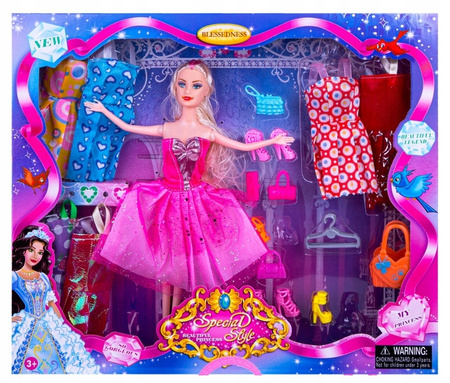 LALKA typu Barbie ZESTAW 6 SUKIENEK BUTY AKCESORIA