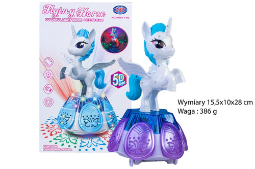 KOŃ TAŃCZĄCY Z MUZYKĄ, ŚWIATŁEM-LAMPKA KARTON PAK 72
Wymiary 15,5x10x28 cm
Waga : 386 g