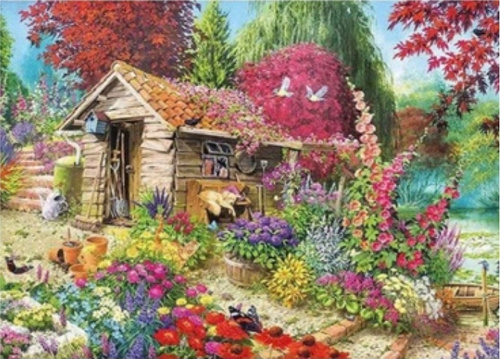 Diamentowa Mozaika Domek W Kolorowym Ogrodzie Haft Kreatywny 30x40 Cm