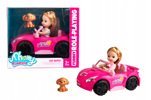 Auto Kabriolet Różowy Z Lalką I Pieskiem Pudlem Zabawka