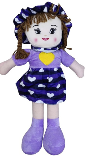 LALKA SZMACIANKA Z WARKOCZYKAMI I KAPELUSZU FIOLETOWA, pak 100, 
spódniczka w serduszka, żółte serduszko na koszulce