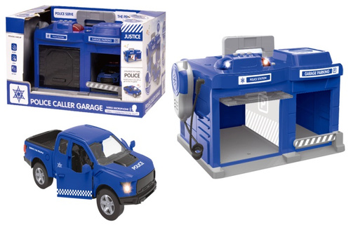 BAZA POLICYJNA GARAŻ Z SZLABANEM Z AUTEM POLICYJNYM RADIOWOZEM