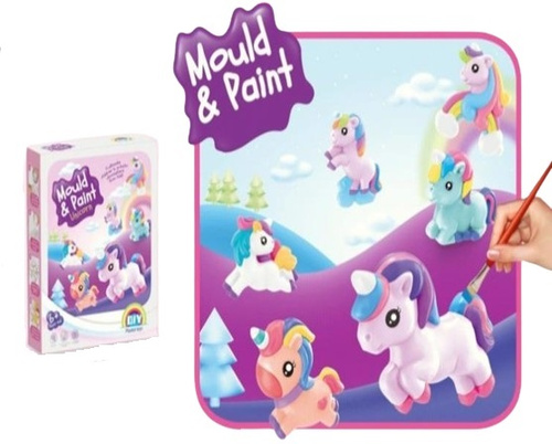 FIGURKI GIPSOWE JEDNOROŻCE, pak 48 
zestaw do stworzenia i pomalowania własnych figurek gipsowych 
w zestawie: gips, narzedzia, pędzelki, farbki, miseczka, paleta, formy 
wymiary opakowania: 18 x 5 x 21,5 cm