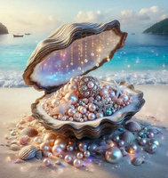 Diamentowa Mozaika Haft Magiczny Małż Pełen Skarbów Na Plaży 30x40 Cm
