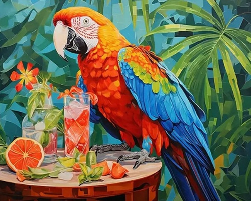 Diamentowa Mozaika Papuga Ara Przy Stoliku 30x40 Cm Kreatywne Diamenty