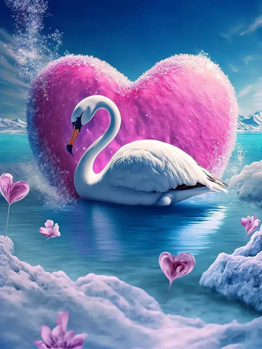 Malowanie Po Numerach Łabędź Na Tle Serca 50X40 Cm Z Ramą Kreatywne