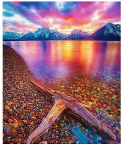 Diamentowa Mozaika Jezioro Z Kolorowymi Kamieniami 30x40 Cm Kreatywne