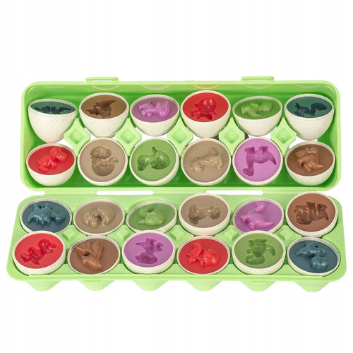 Klocki Jajka Edukacyjne 12 Szt Nauka Kształtów Kolorów Dinozaury Montessori