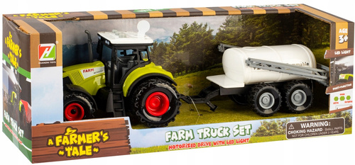 Ciągnik Traktor Z Przyczepą Zestaw Rolniczy Farmer Cysterna Światło Dźwięk