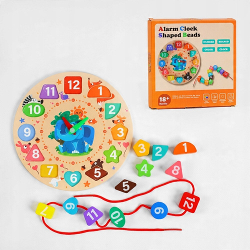 Zegar Drewniany Sorter Klocki Kształty Nawklekanka