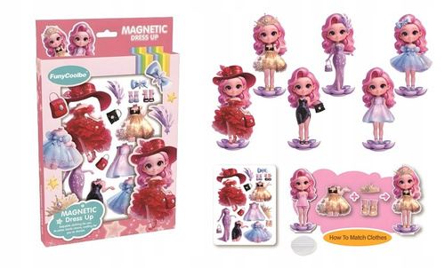 Lalka Zabawa W Ubieranie Lalki Ubranka Różowe Magnetyczne Dopasowanie