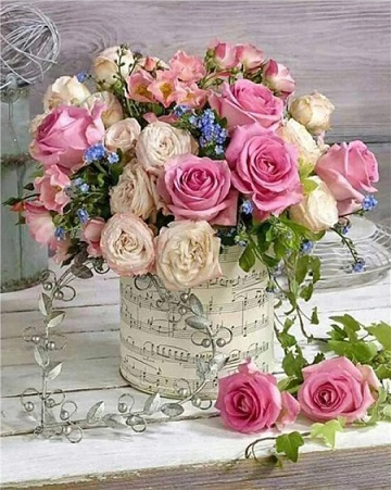 DIAMENTOWA MOZAIKA HAFT DIAMENTOWY BUKIET KWIATÓW 40X30CM