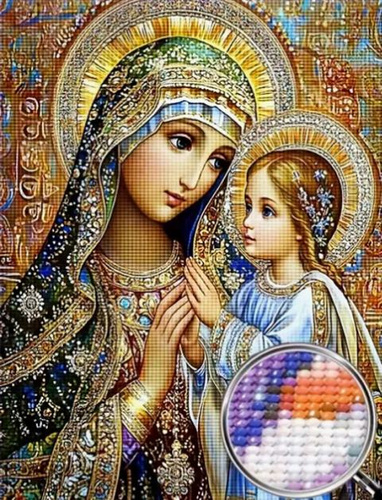 Diamentowa Mozaika Ikona Matki Boskiej Z Dzieciątkiem 30x40Cm Kreatywne