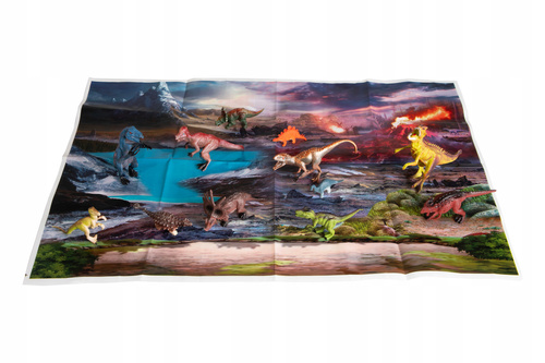 Dinozaury Figurki 12 Szt + Mata I Akcesoria Wulkan Drzewa