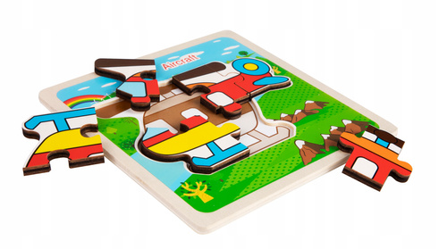DREWNIANA UKŁADANKA PUZZLE POJAZDY,OWOCE