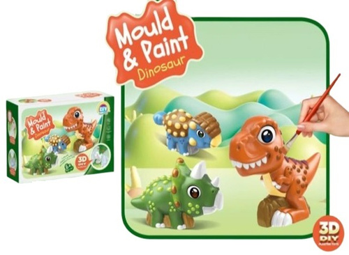 FIGURKI GIPSOWE 3D DINOZAURY, pak 36
zestaw do stworzenia i pomalowania własnych figurek gipsowych
w zestawie: gips, narzedzia, pędzelki, farbki, miseczka, paleta, formy
wymiary opakowania: 25,5 x 7,5 x 16,8 cm