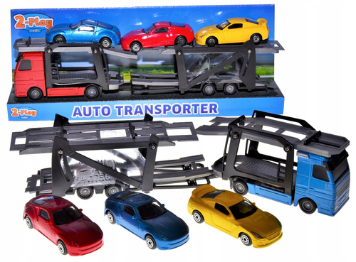 Auto Transporter Laweta Z Trzema Autami Samochodami Metalowe