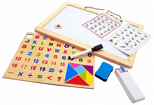 Tablica Układanka Dwustronna Z Pisakami I Kredą Edukująca Litery Kształty