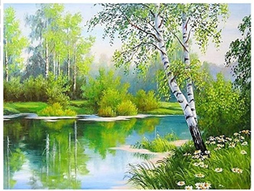 MALOWANIE PO NUMERACH JEZIORO, LAS 50X40 CM+ RAMA