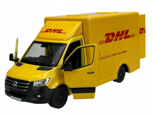 Mercedes DHL Auto Dostawcze Metalowe Kurier Pull Back Otwierane Tylne Drzwi