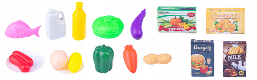 Mini Kuchnia Garnki Kuchenka Światło Dźwięk Kran Warzywa Owoce 19 Elementów