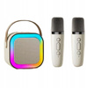 Głośnik Karaoke 2 Mikrofony Bluetooth USB Karta Pamięci Beżowy Światła LED