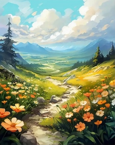 Malowanie Po Numerach Zielony Krajobraz Górskiej Ścieżki 40X50 Cm Na Ramie