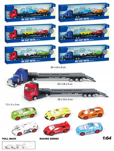 Ciężarówka Laweta Metalowa 1:64 Transporter Aut Sportowych Truck Auta