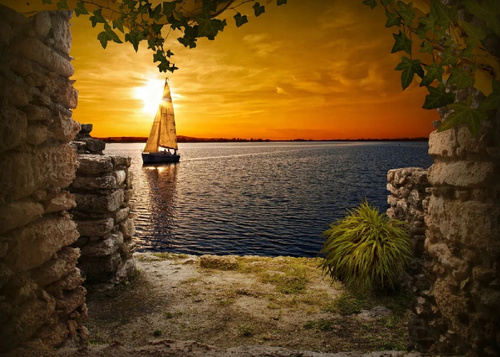 Diamentowa Mozaika Żaglówka Na Jeziorze O Zachodzie Słońca 30x40 Cm