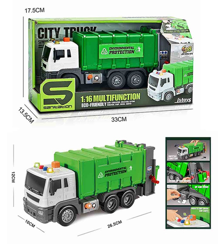 NORIMPEX POJAZD ŚMIECIARKA WYTRZYMAŁE AUTO SAMOCHÓD ZE ŚWIATŁEM I DŹWIĘKIEM ZIELONA